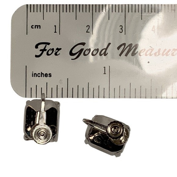 Eisenberg Ice Rhinestone Rectangle Stud Silver Tone Screw Back Earrings - Picture 2 of 7